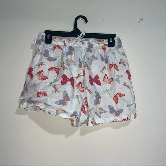 Mixit 100% Cotton Butterfly Pattern Ivory M Y2K Drawstring Shorts FLAW - Picture 5 of 7